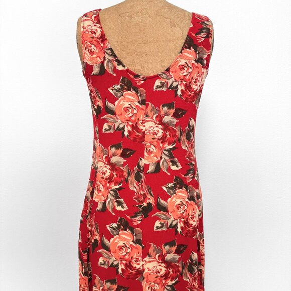 Vintage 90s Express Red Floral Sleeveless Maxi Dress Size 9/10 Medium - Picture 5 of 15